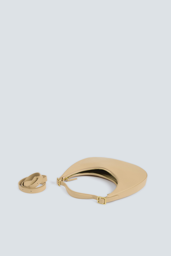 Alba Beige leather half-moon handbag
