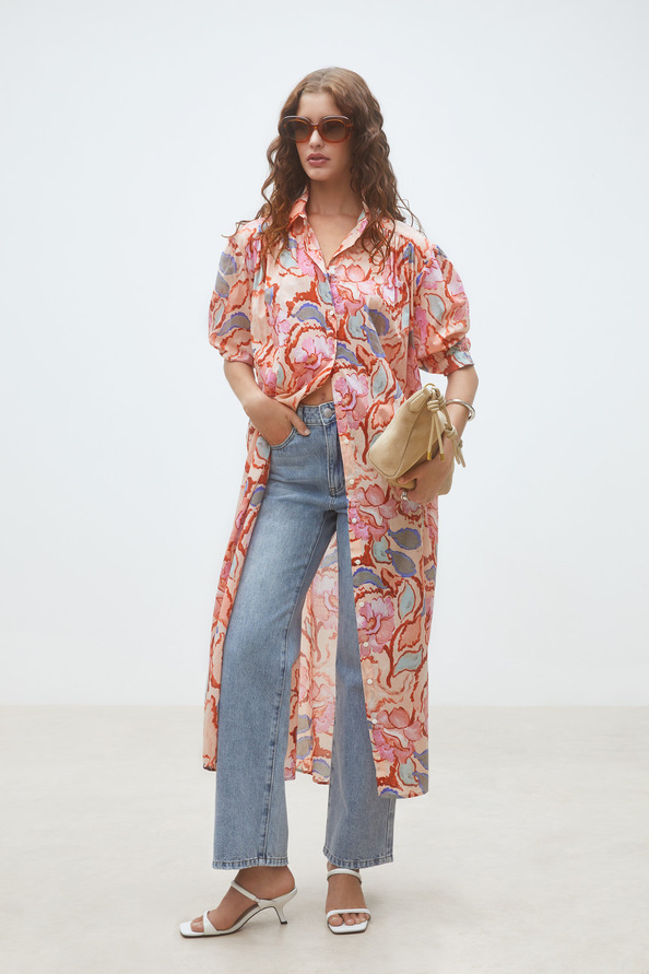 Cadix Long shirt dress with floral print