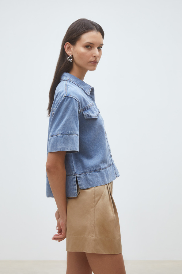 Laika Asymmetrical denim blouse