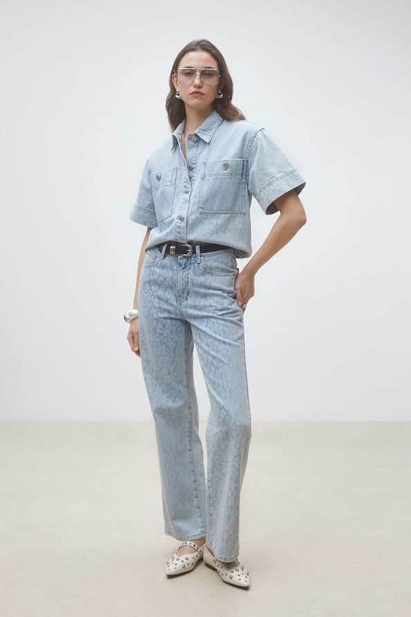 Ladji Leopard print denim blouse