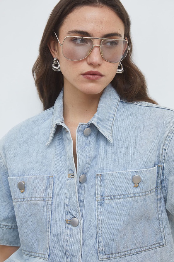 Ladji Leopard print denim blouse