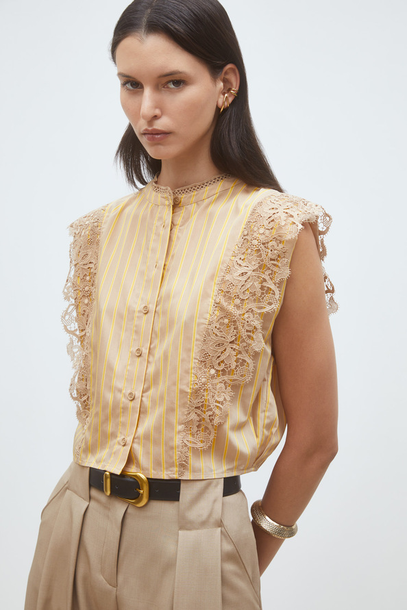 Lazur Striped top with guipure lace
