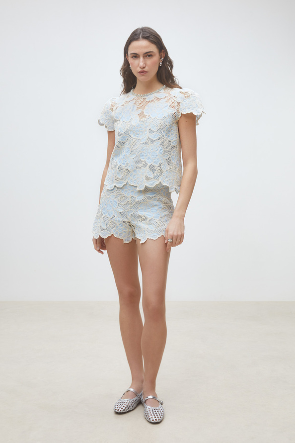 Lexy Short two-tone guipure blouse