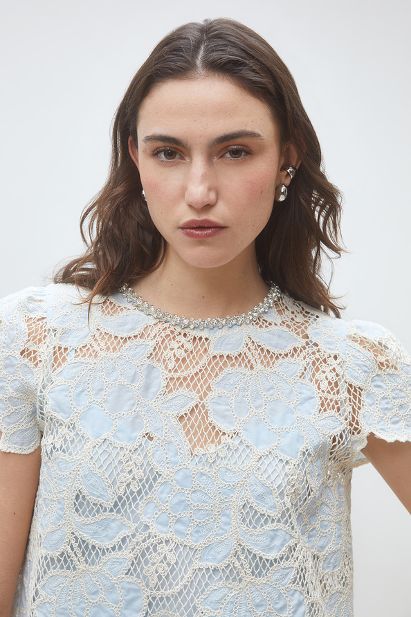 Lexy Short two-tone guipure blouse