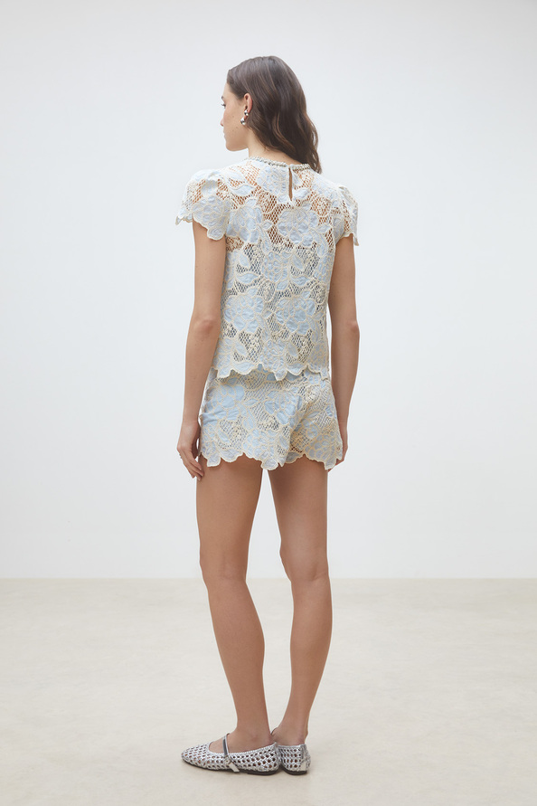 Lexy Short two-tone guipure blouse