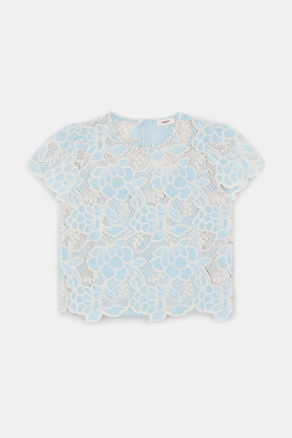 Lexy Short two-tone guipure blouse
