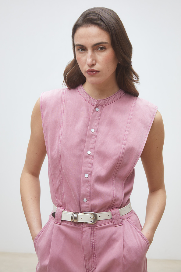 Tia Pink denim jumpsuit