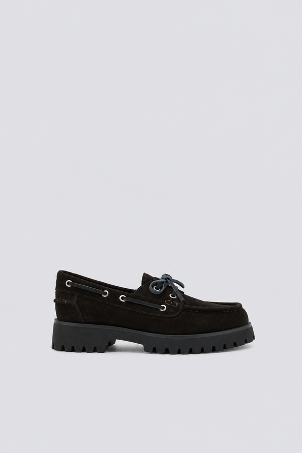 HARVEA Coffee leather boat shoes