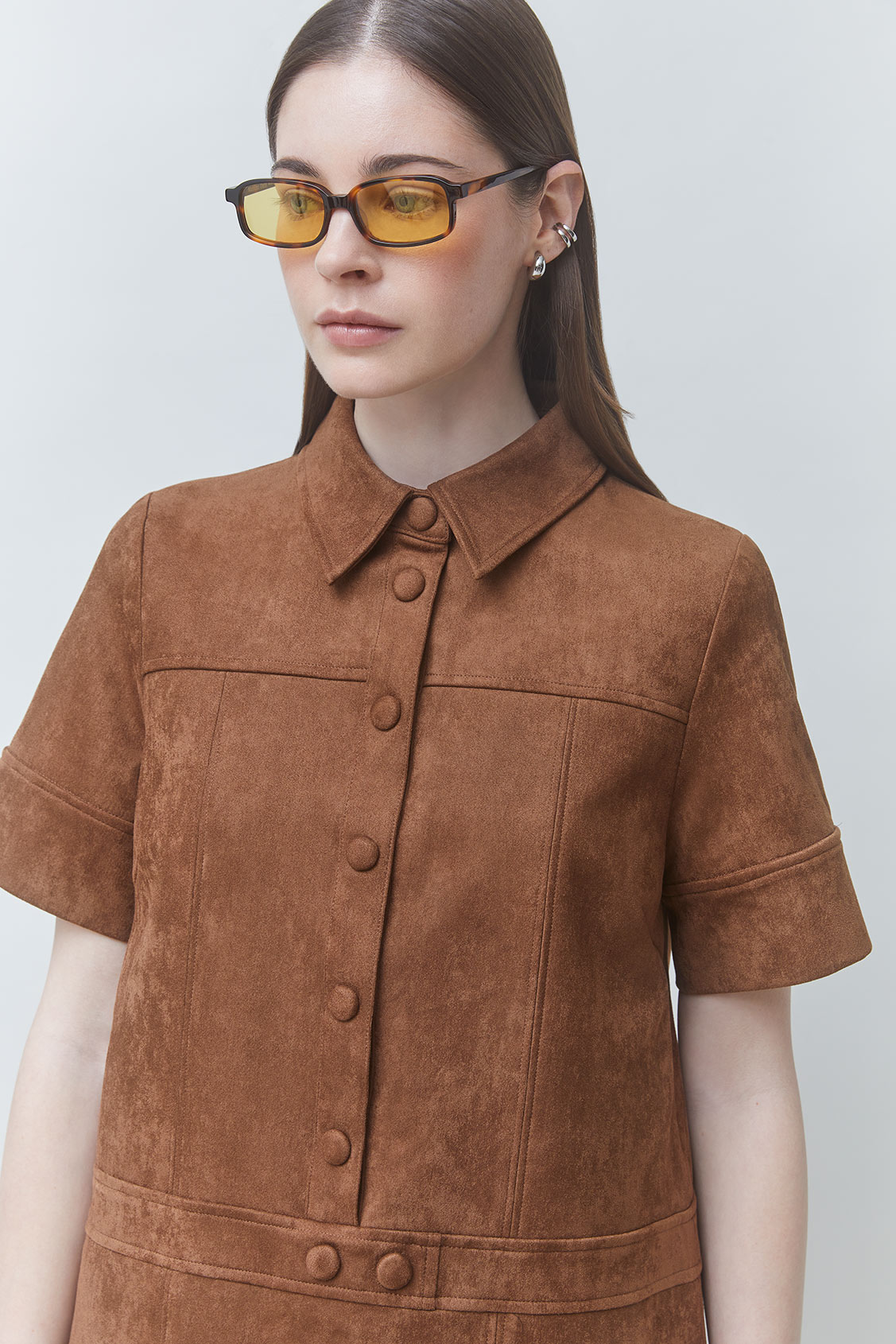 CITY Short faux suede dress TABACCO