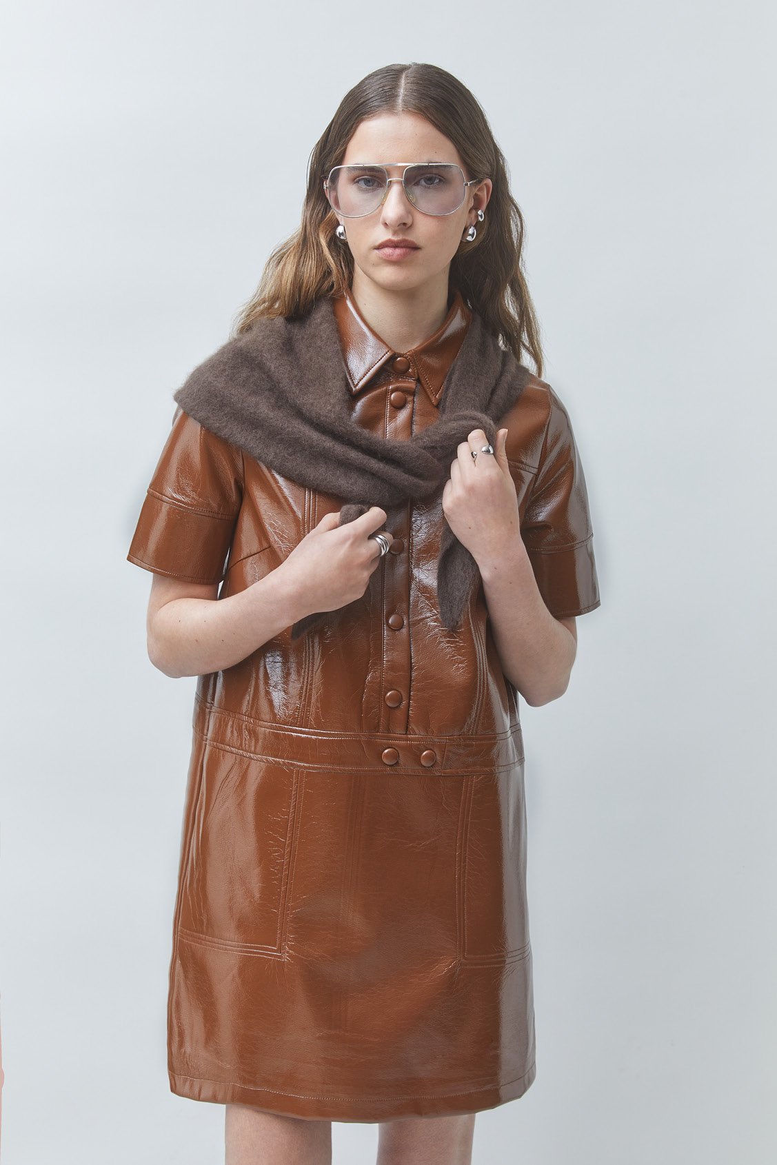 CORA Short vinyl dress CAMEL