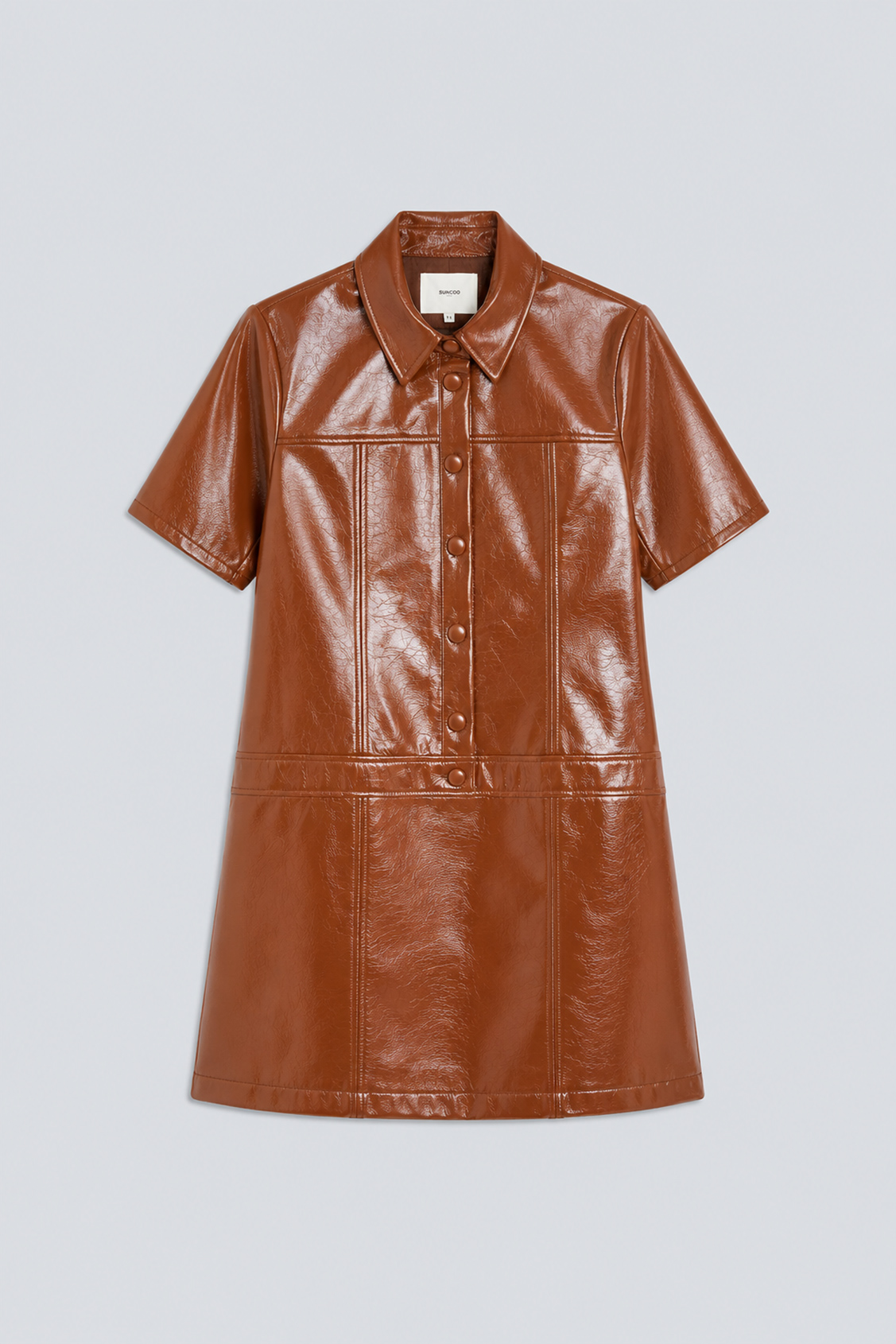 CORA Short vinyl dress CAMEL