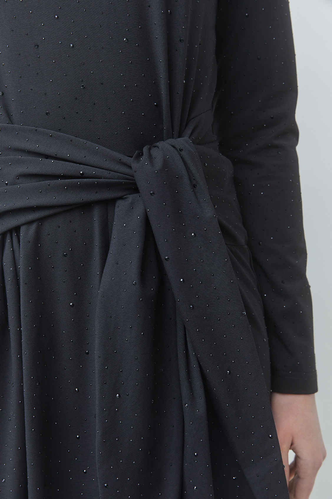 COMETE Long draped dress with rhinestone details BLACK