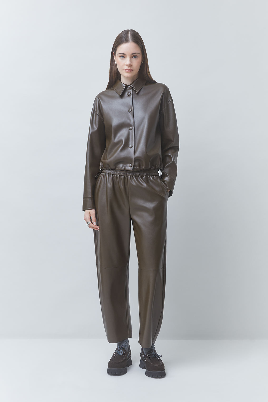 JUST Khaki wide-leg faux leather pants Khaki