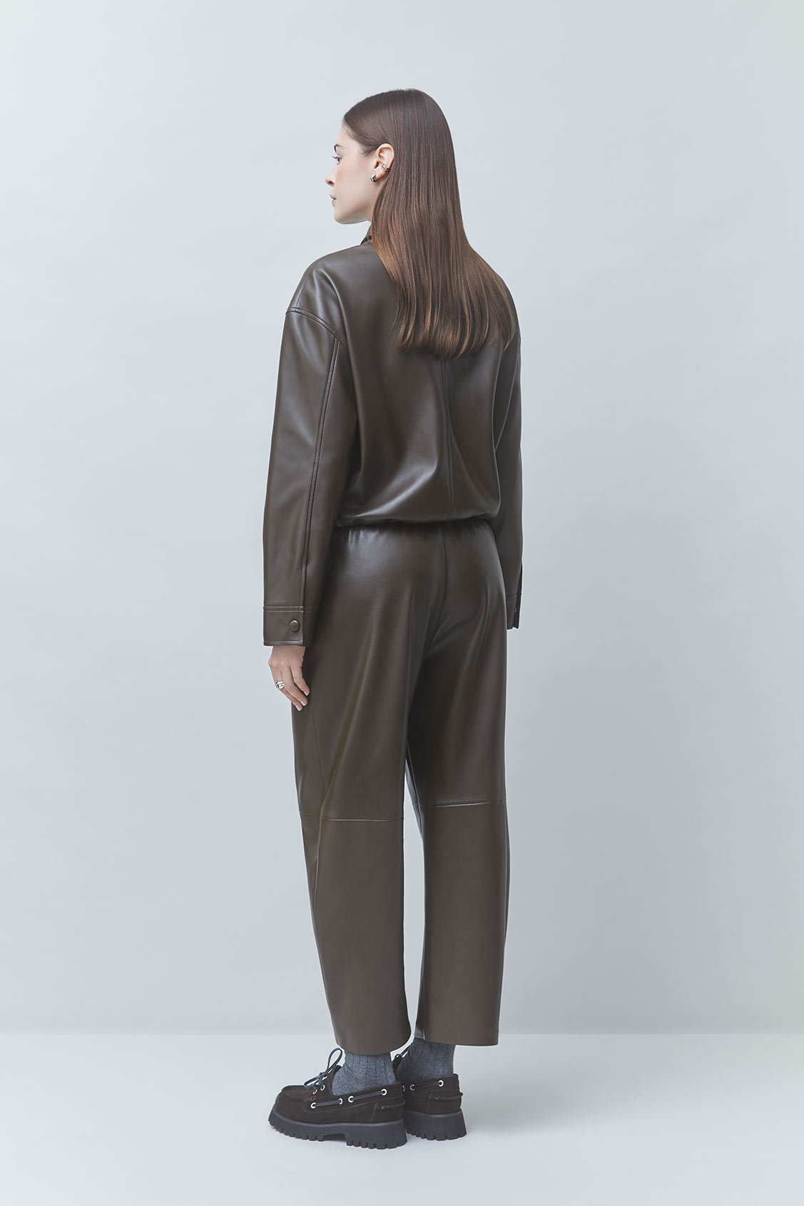 JUST Khaki wide-leg faux leather pants Khaki