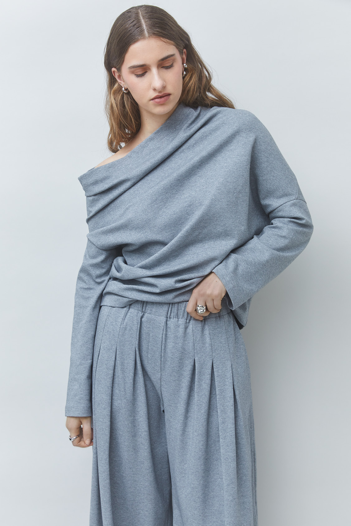 JACKSON Wide cotton fleece pants Heather grey