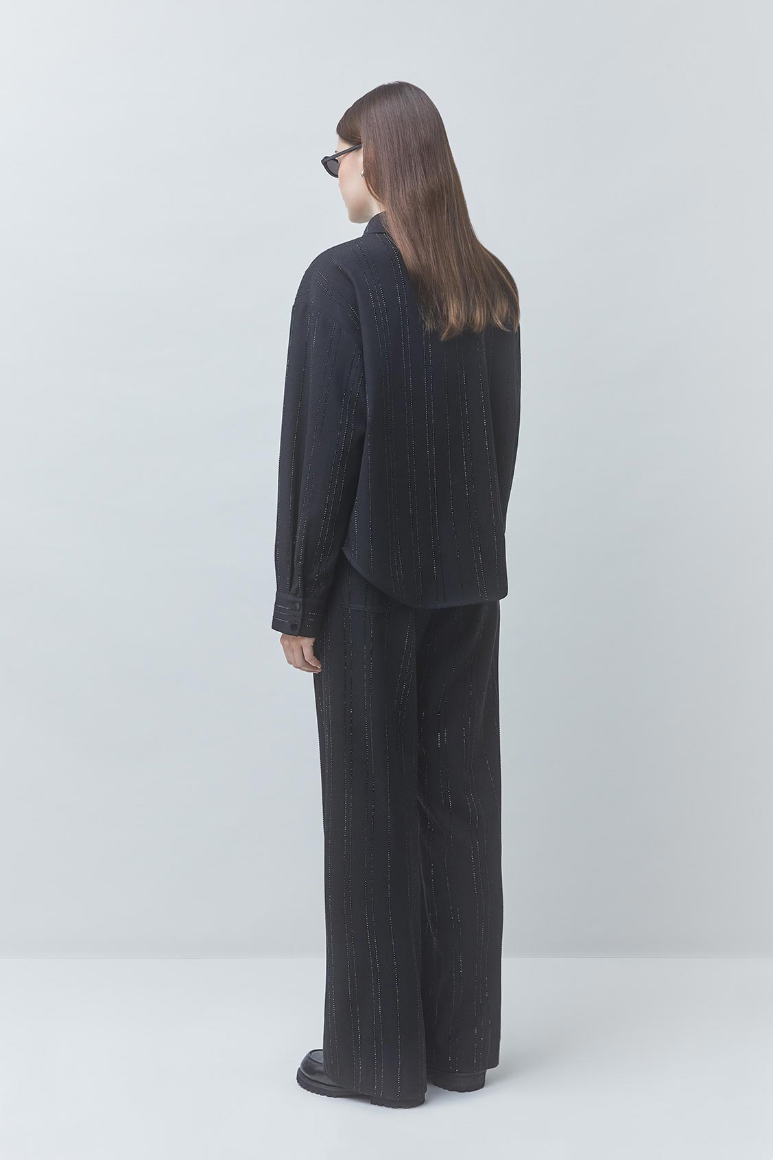 JAY Wide-leg pantss with rhinestone details BLACK