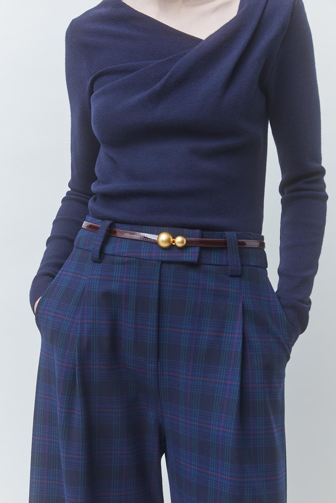 JULY Wool checked pants DEEP BLUE