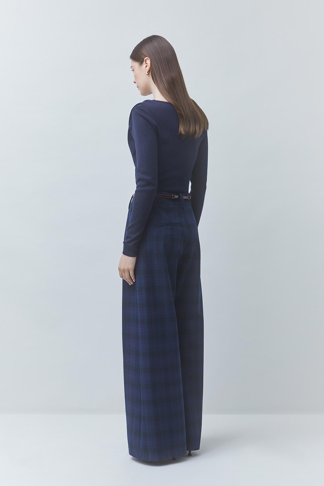 JULY Wool checked pants DEEP BLUE