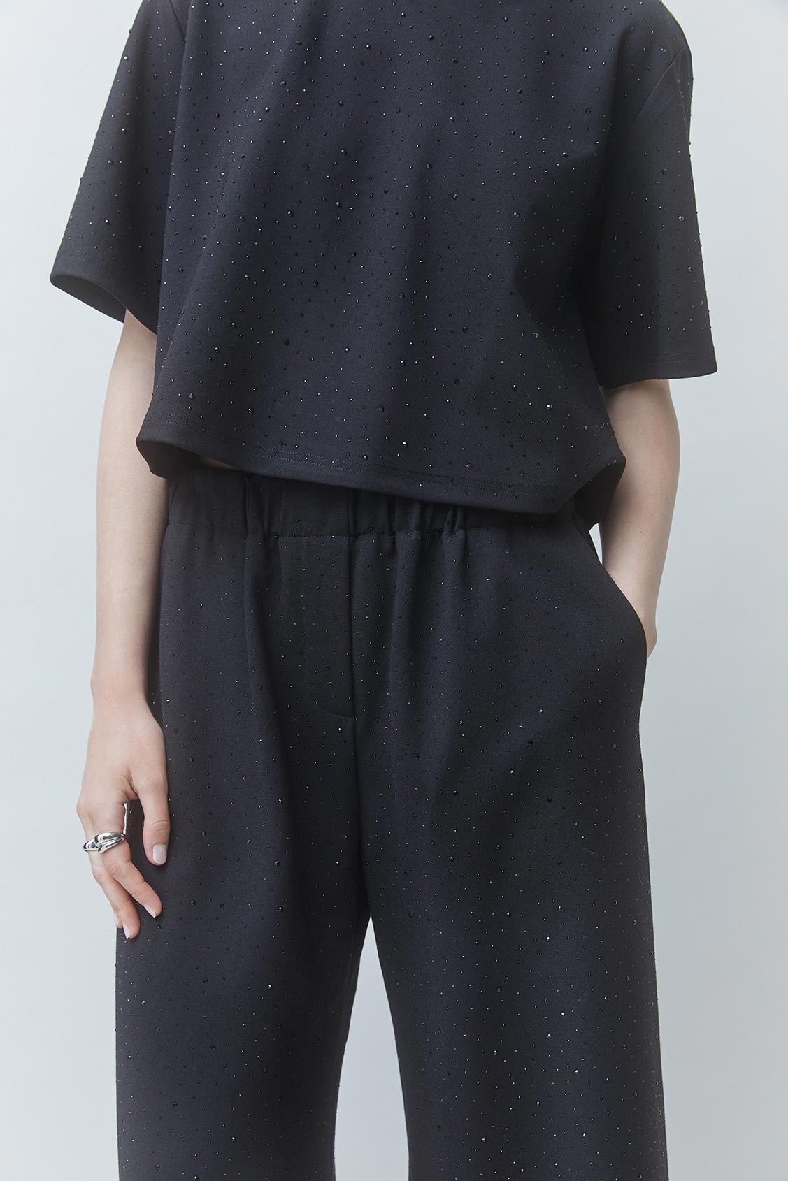 JUKEBOX Wide-leg pants with black rhinestone details BLACK