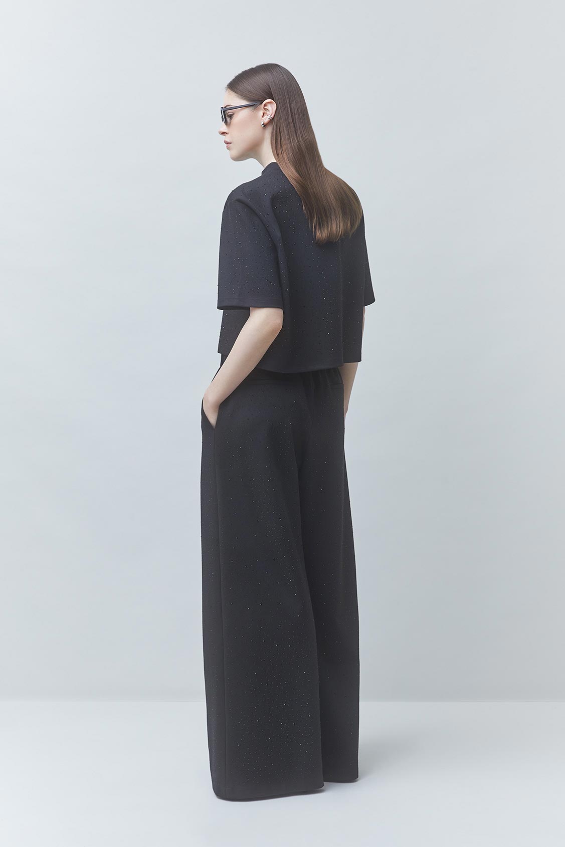 JUKEBOX Wide-leg pants with black rhinestone details BLACK