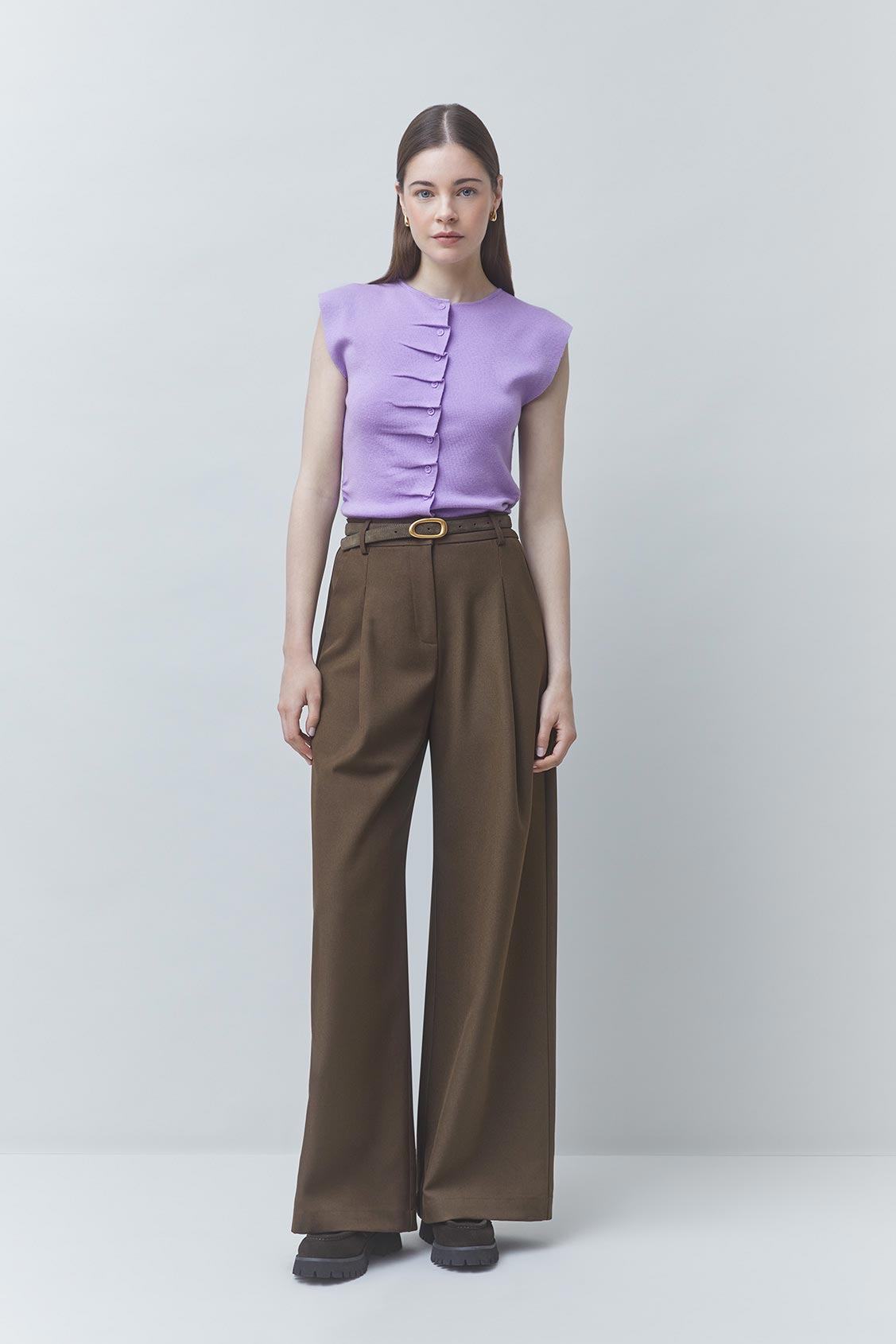 JOKER Choco wide-leg pleated pants Chocolate