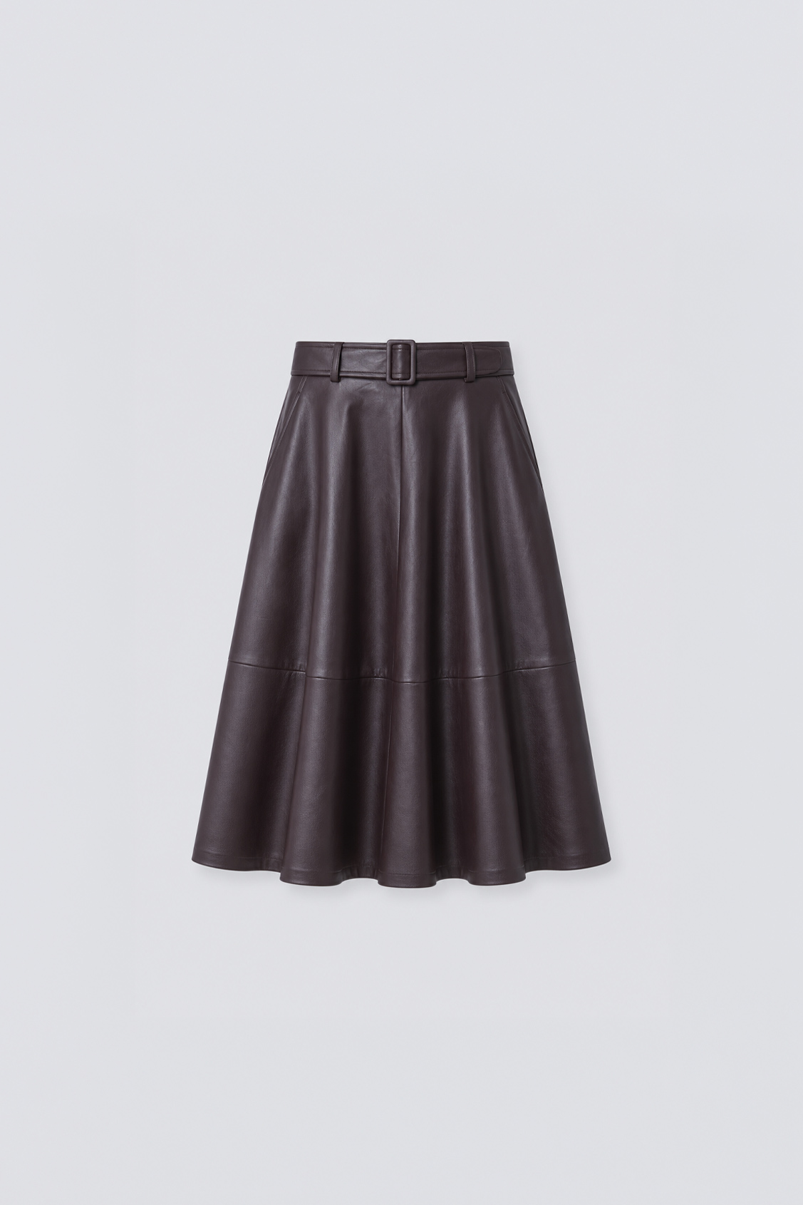 FLEUR Faux leather midi skirt with a belt Plum
