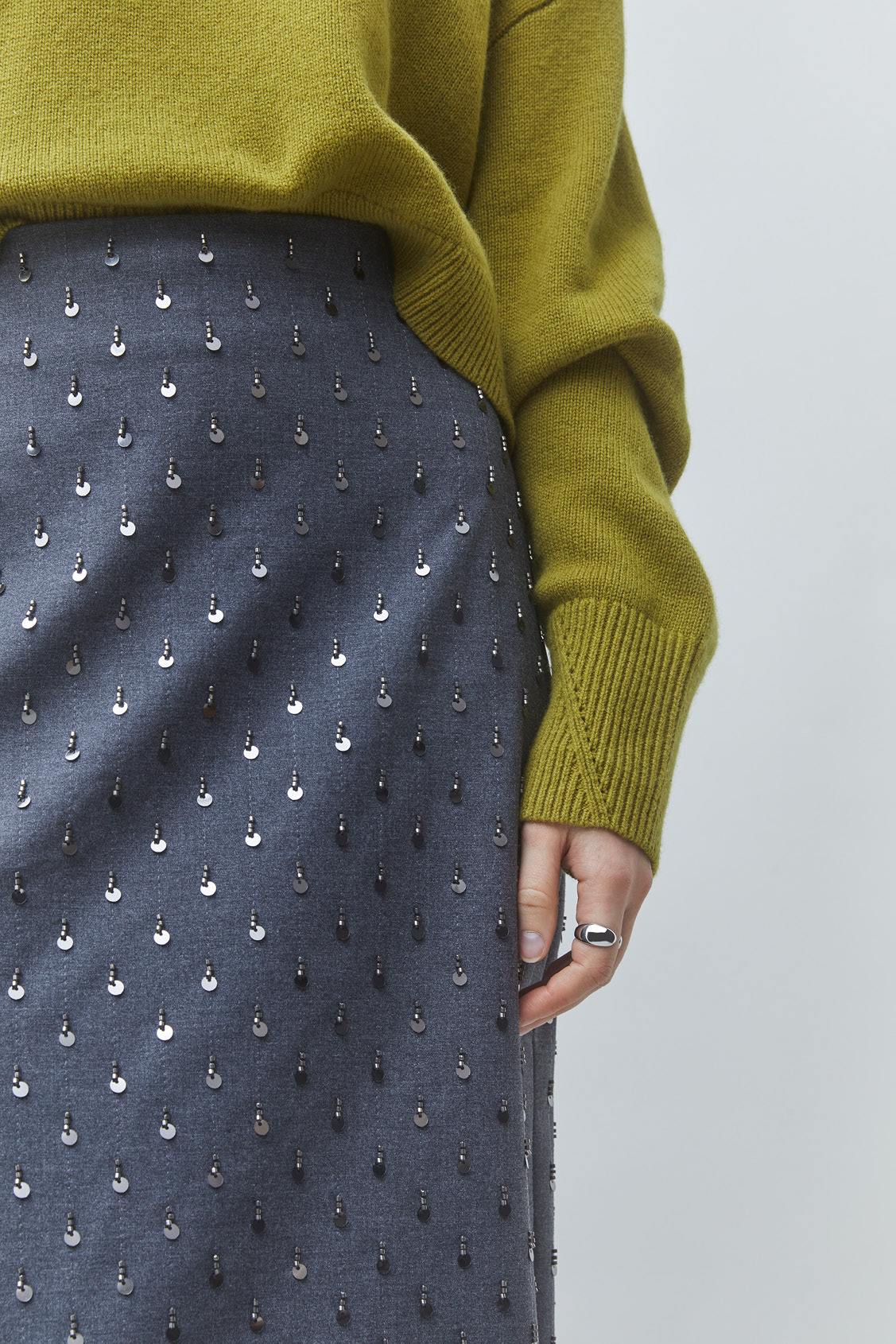 FOLLOW Fancy tailored midi skirt GRIS