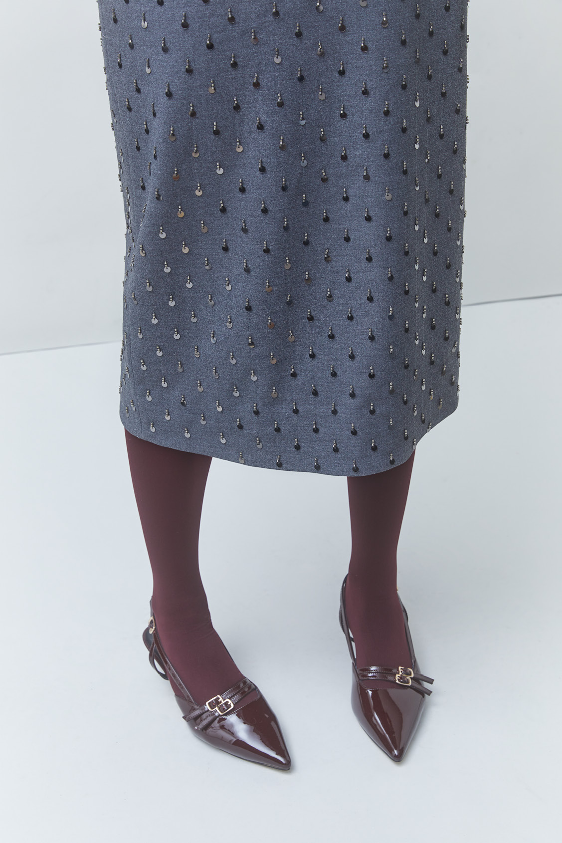 FOLLOW Fancy tailored midi skirt GRIS