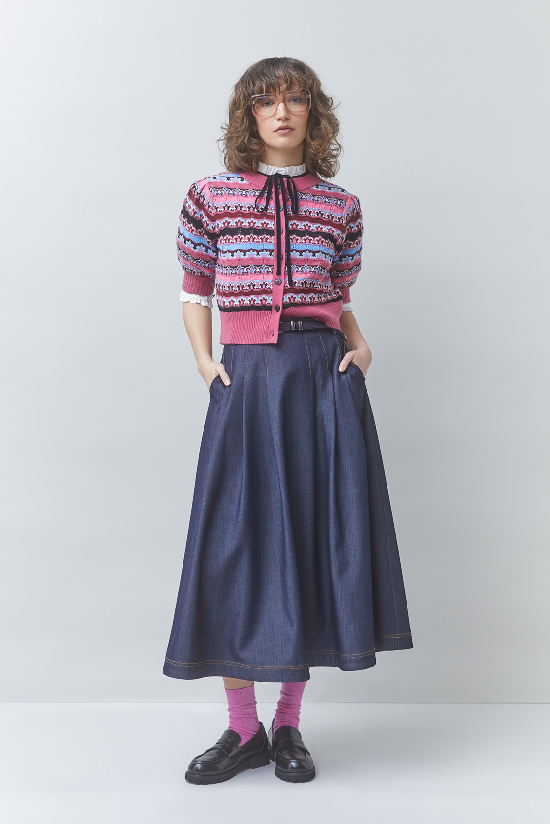 FUNNY Denim midi skirt ARMY