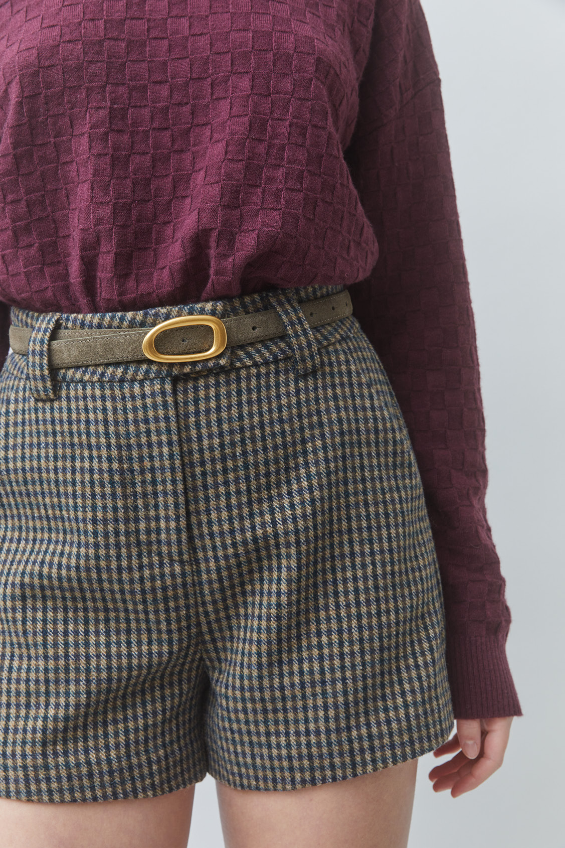 BABEL Checked wool shorts Khaki