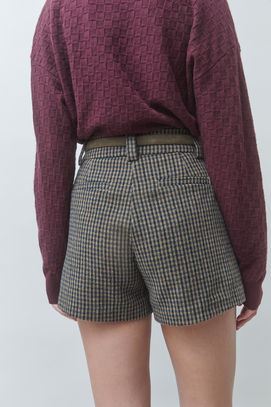 BABEL Checked wool shorts Khaki