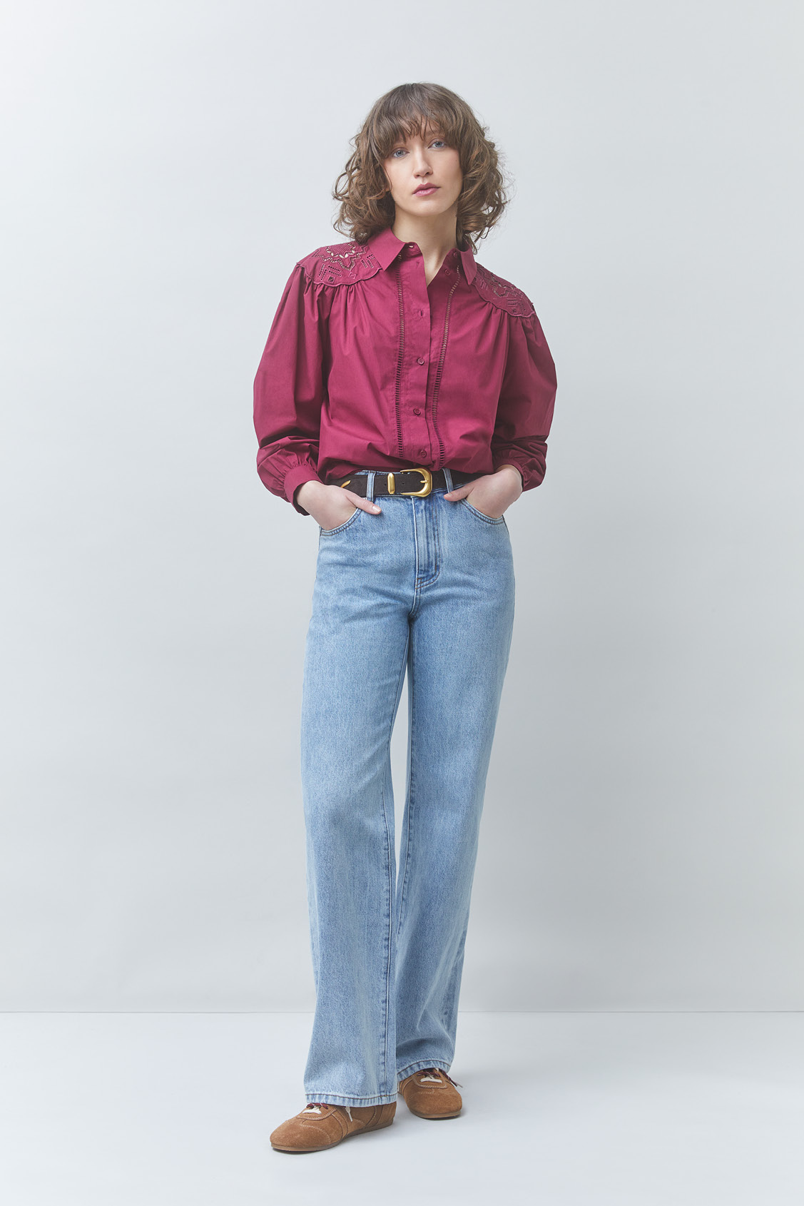 LUCKY Embroidered cotton blouse BOURGOGNE