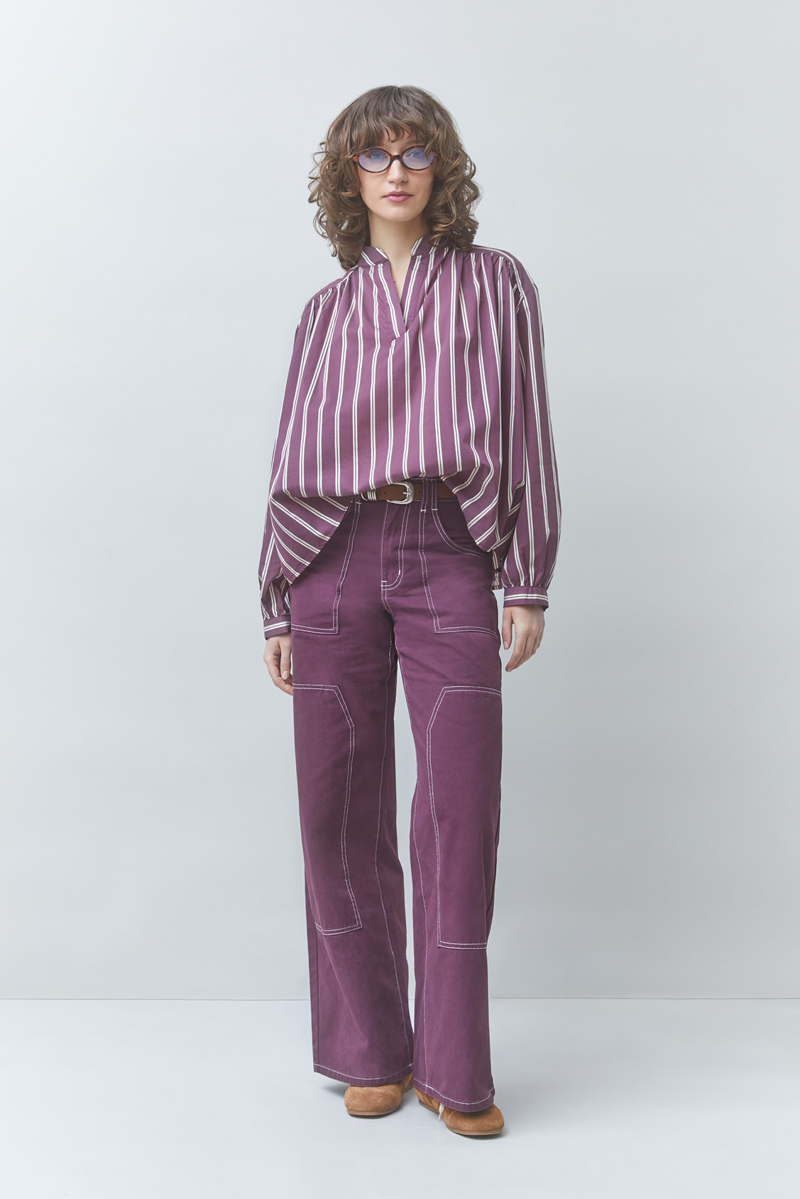 LORENS Oversized striped blouse Plum