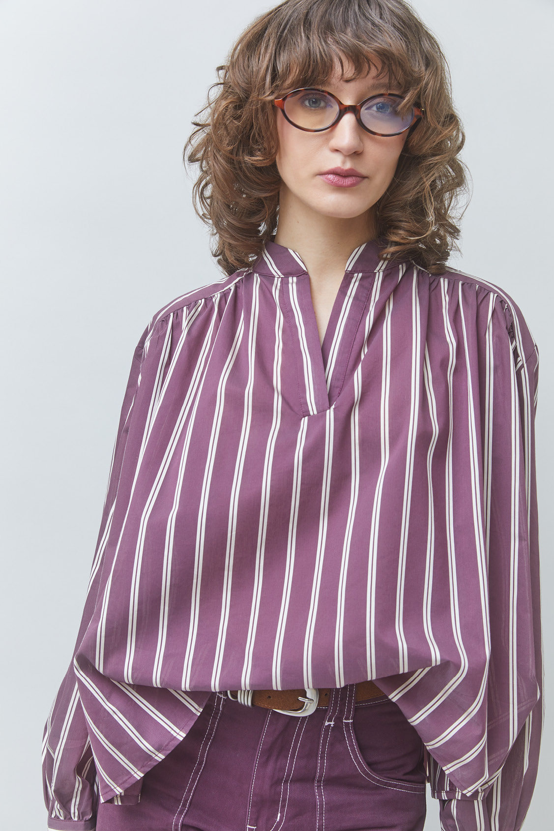 LORENS Oversized striped blouse Plum