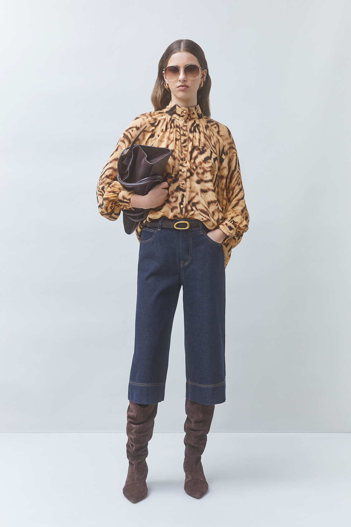 LUX Flowy blouse with animal print BEIGE