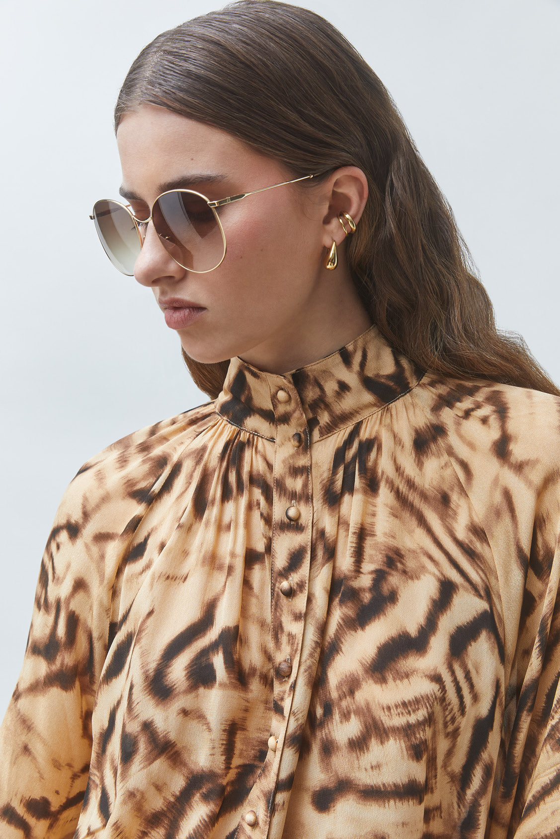 LUX Flowy blouse with animal print BEIGE