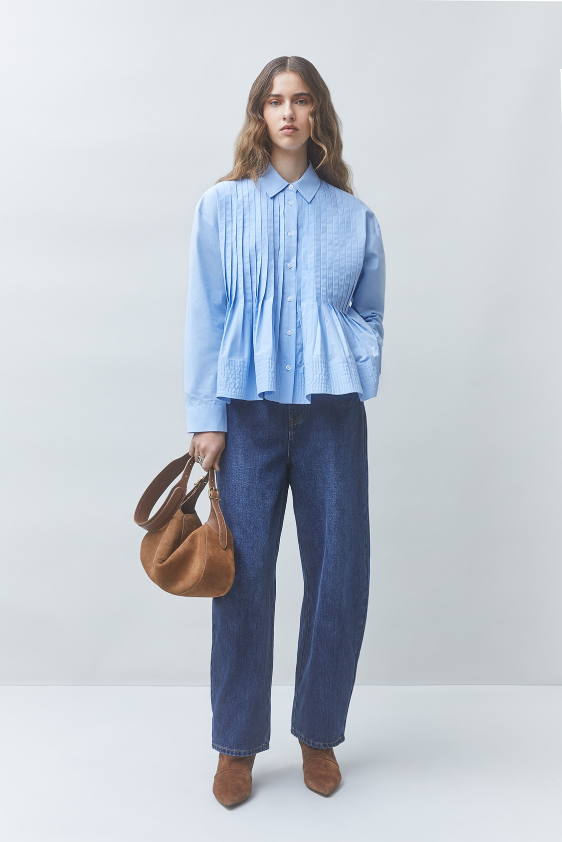 LOELI Pleated shirt SKY BLUE