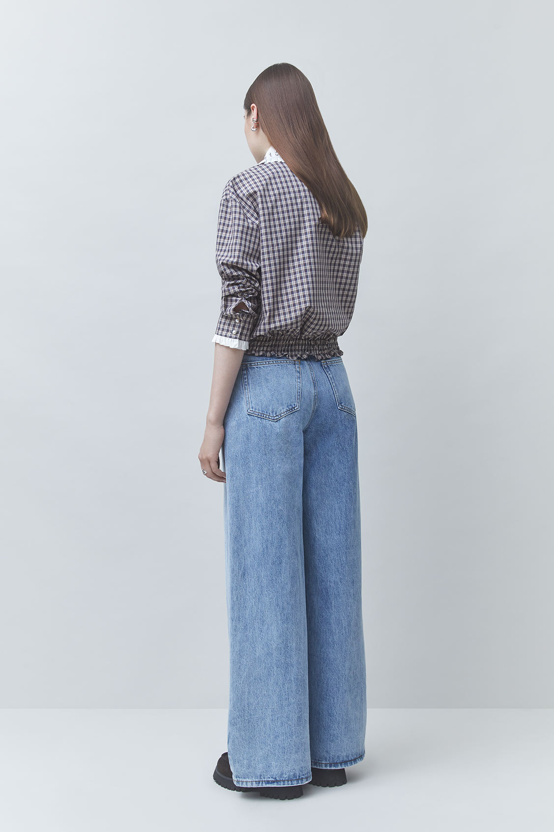 LARS Short-sleeved checked shirt with the beaded details Chocolate