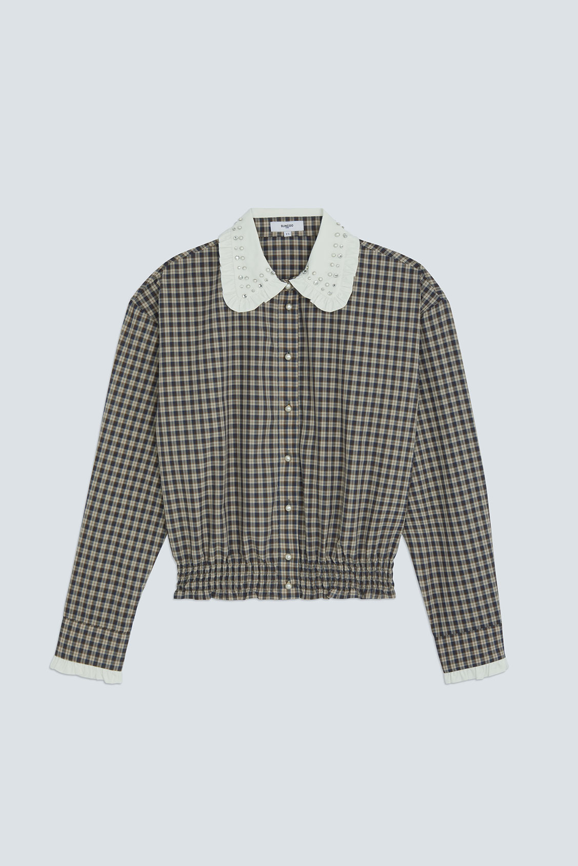 LARS Short-sleeved checked shirt with the beaded details Chocolate