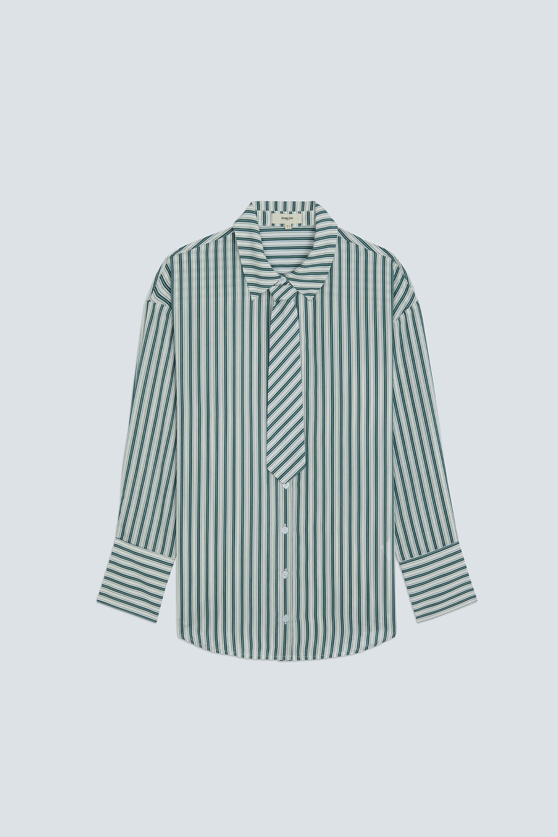 LAZAR Striped shirt with a tie detail GREEN