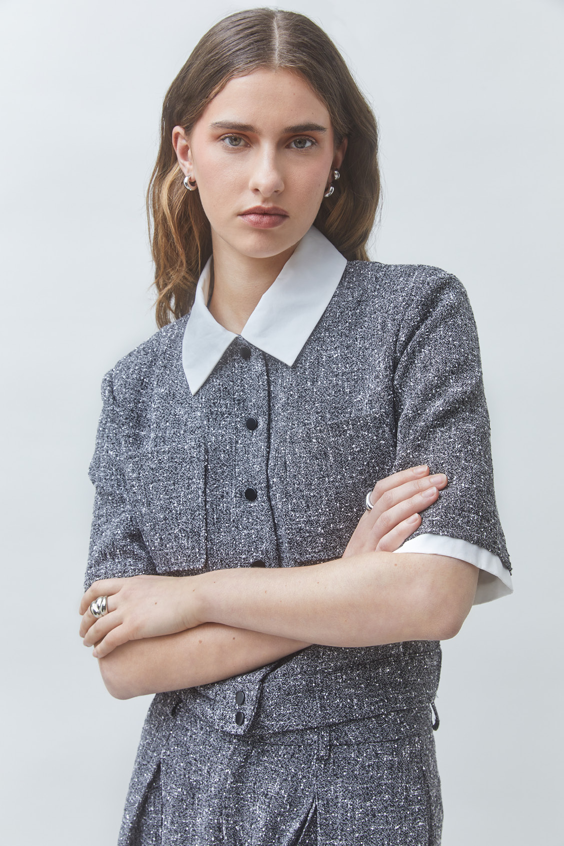 LINO Short-sleeved sequinned blouse Carbon