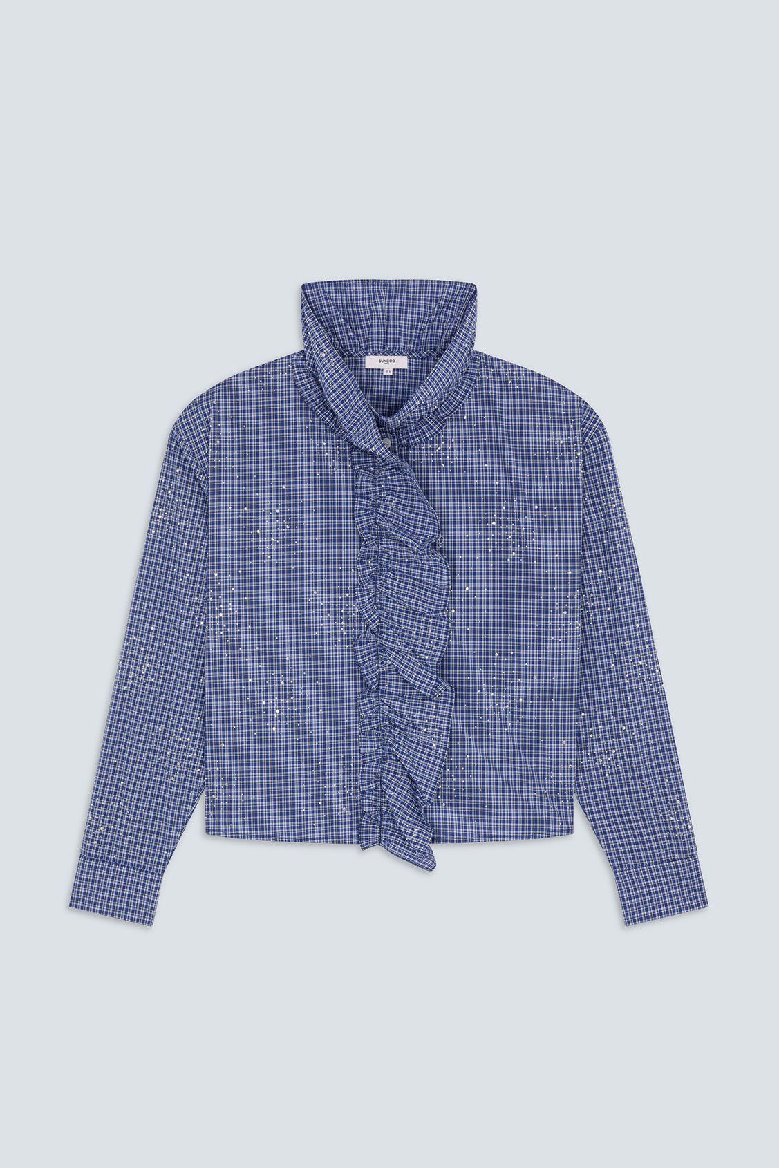 LYES Victorian-style checked shirt with rhinestones BLUE