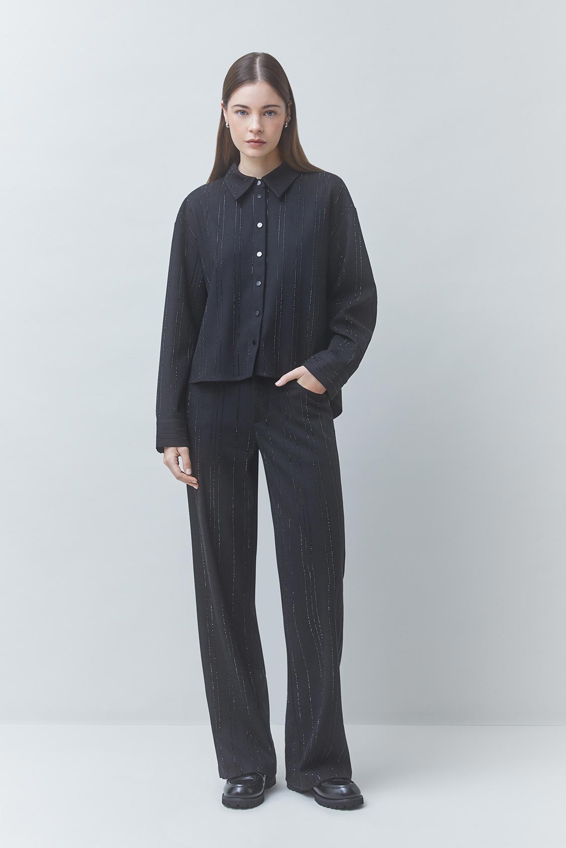LOYAL Fancy shirt with black rhinestone details BLACK