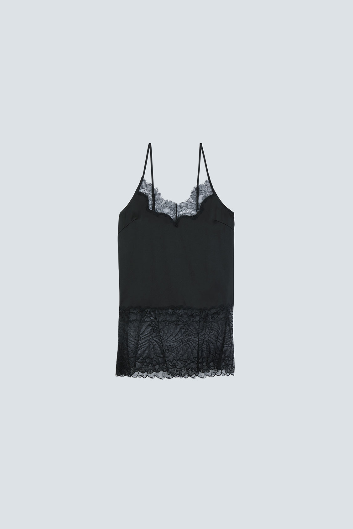 LUNE Lingerie fluid top with the lace yokes BLACK