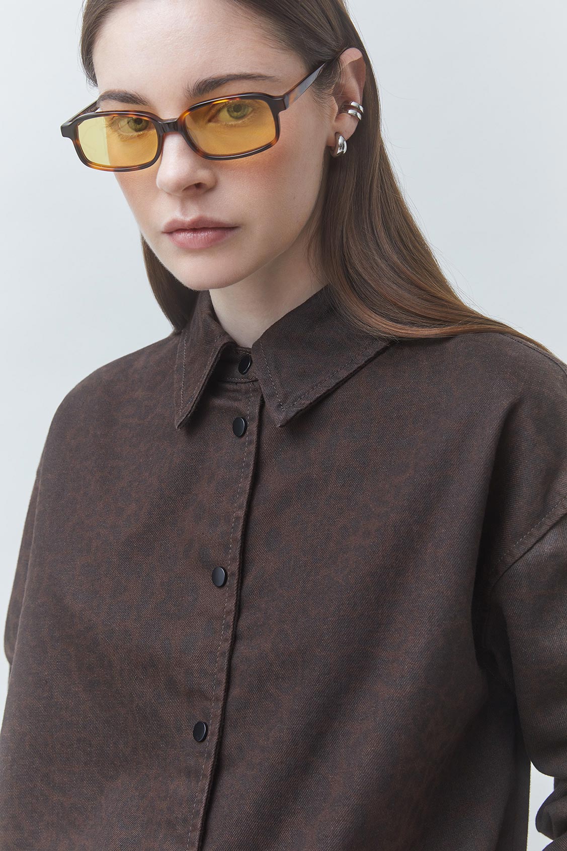 LOUD Leopard-print denim shirt Chocolate