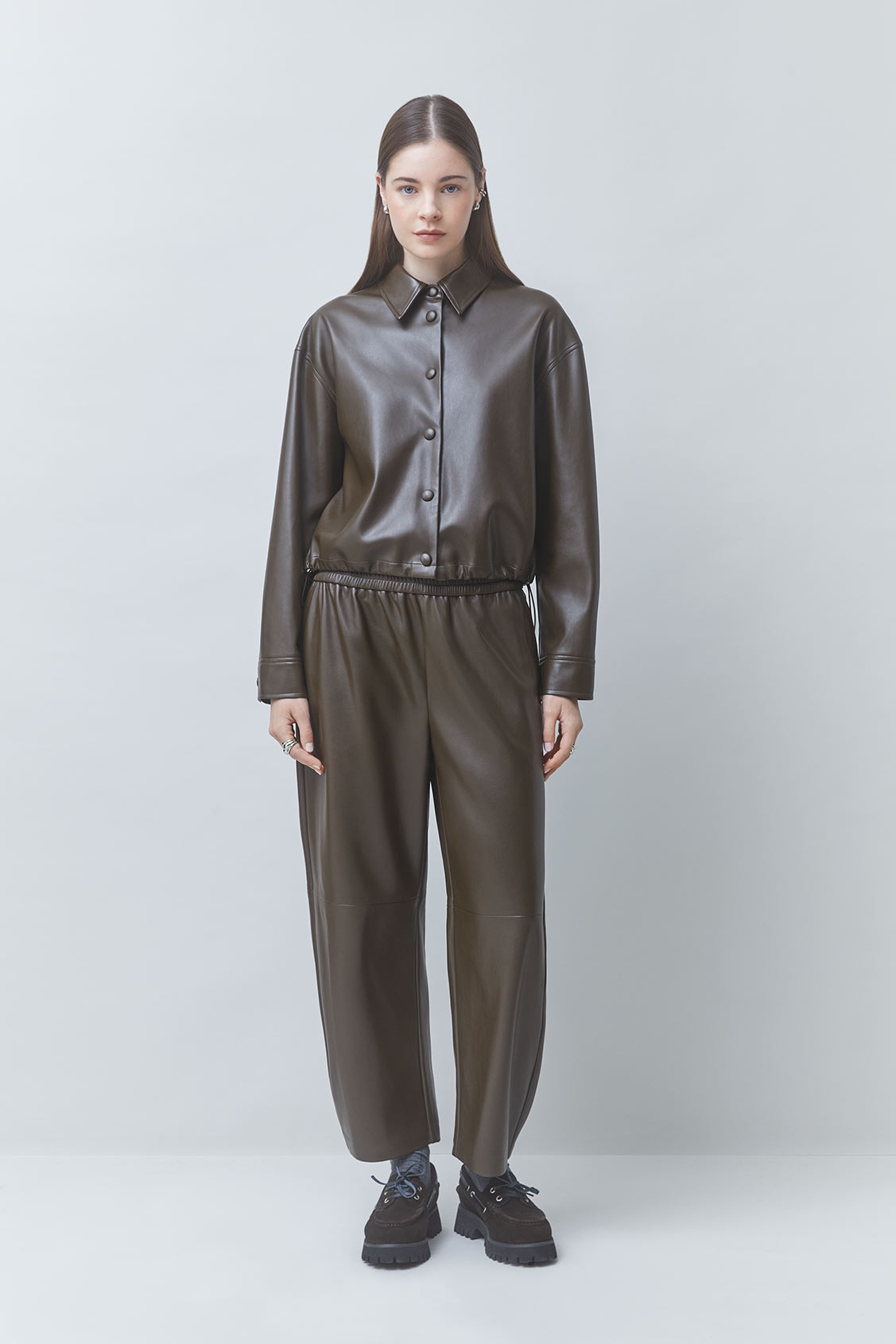 LENNOX Khaki faux leather blouse Khaki