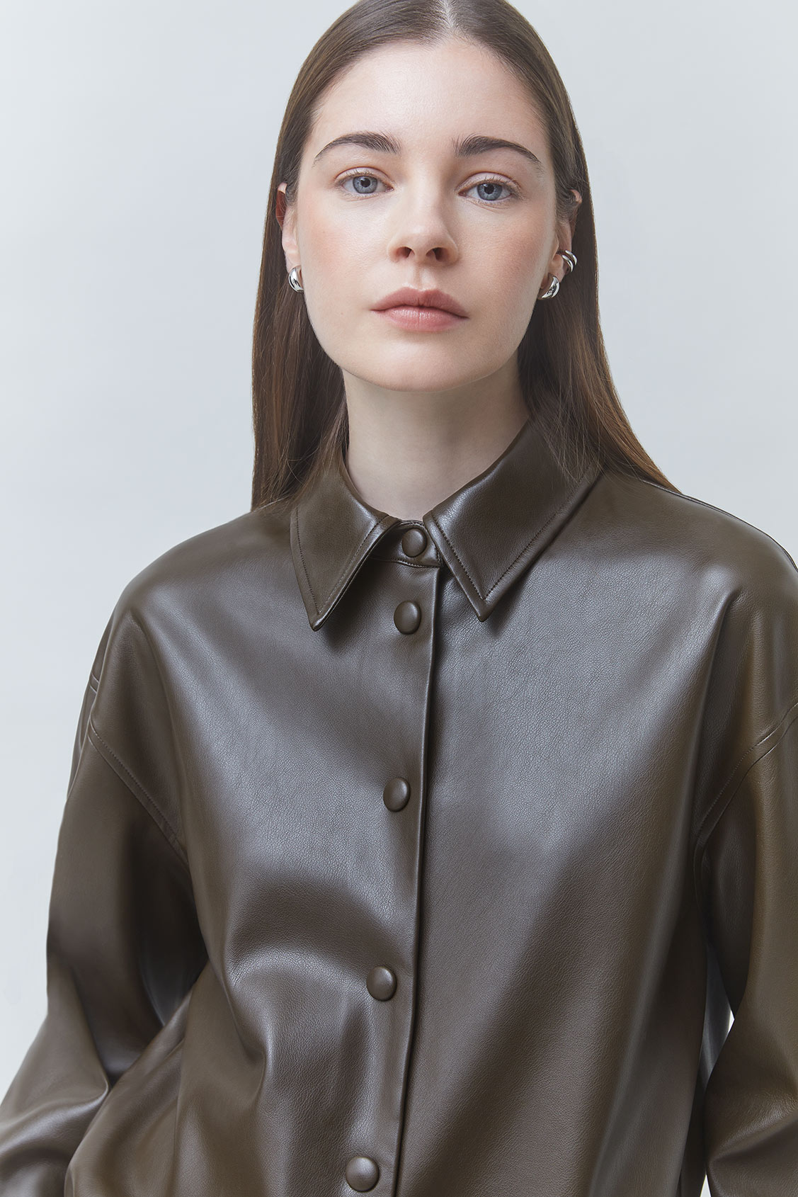 LENNOX Khaki faux leather blouse Khaki