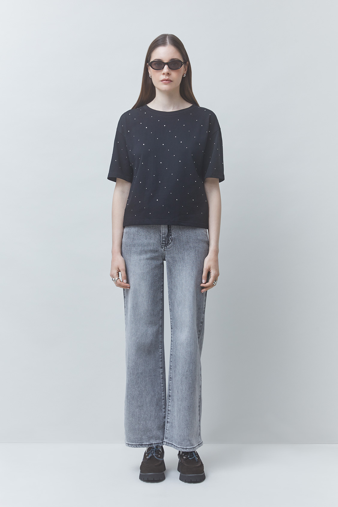 MARTISY Open-back studded tee-shirt BLACK
