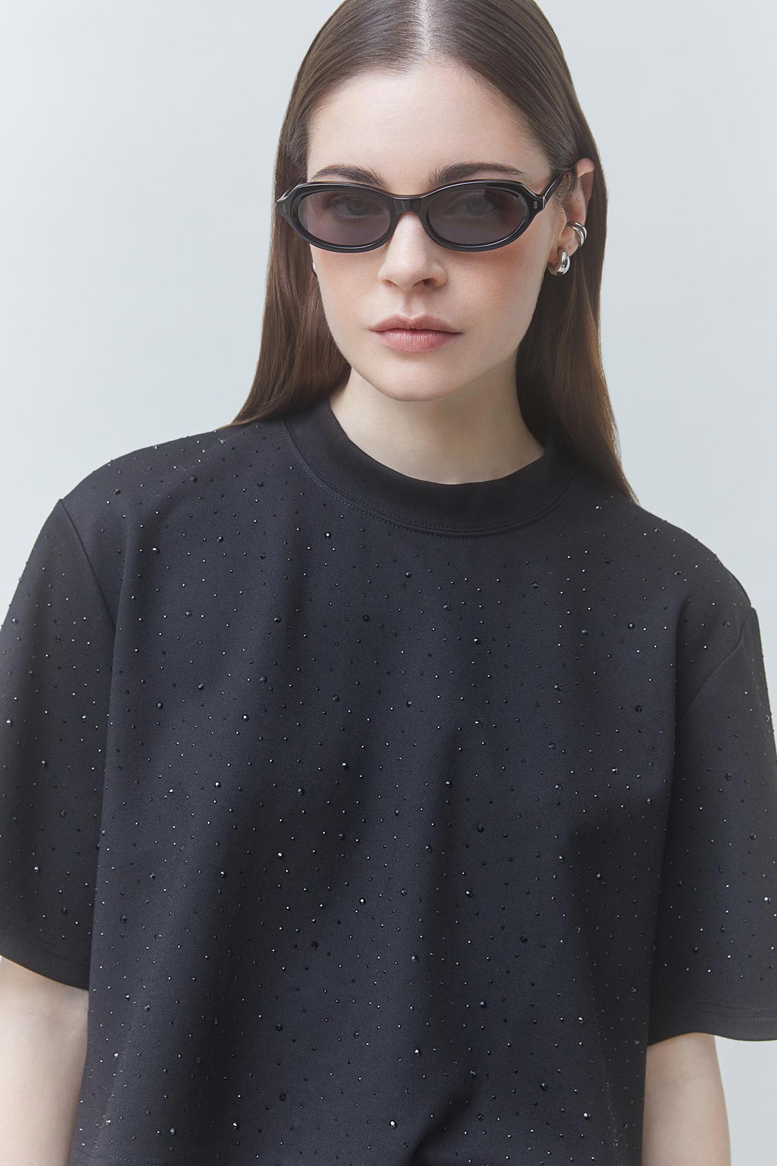 MARIUS Fancy T-shirt with black rhinestones BLACK