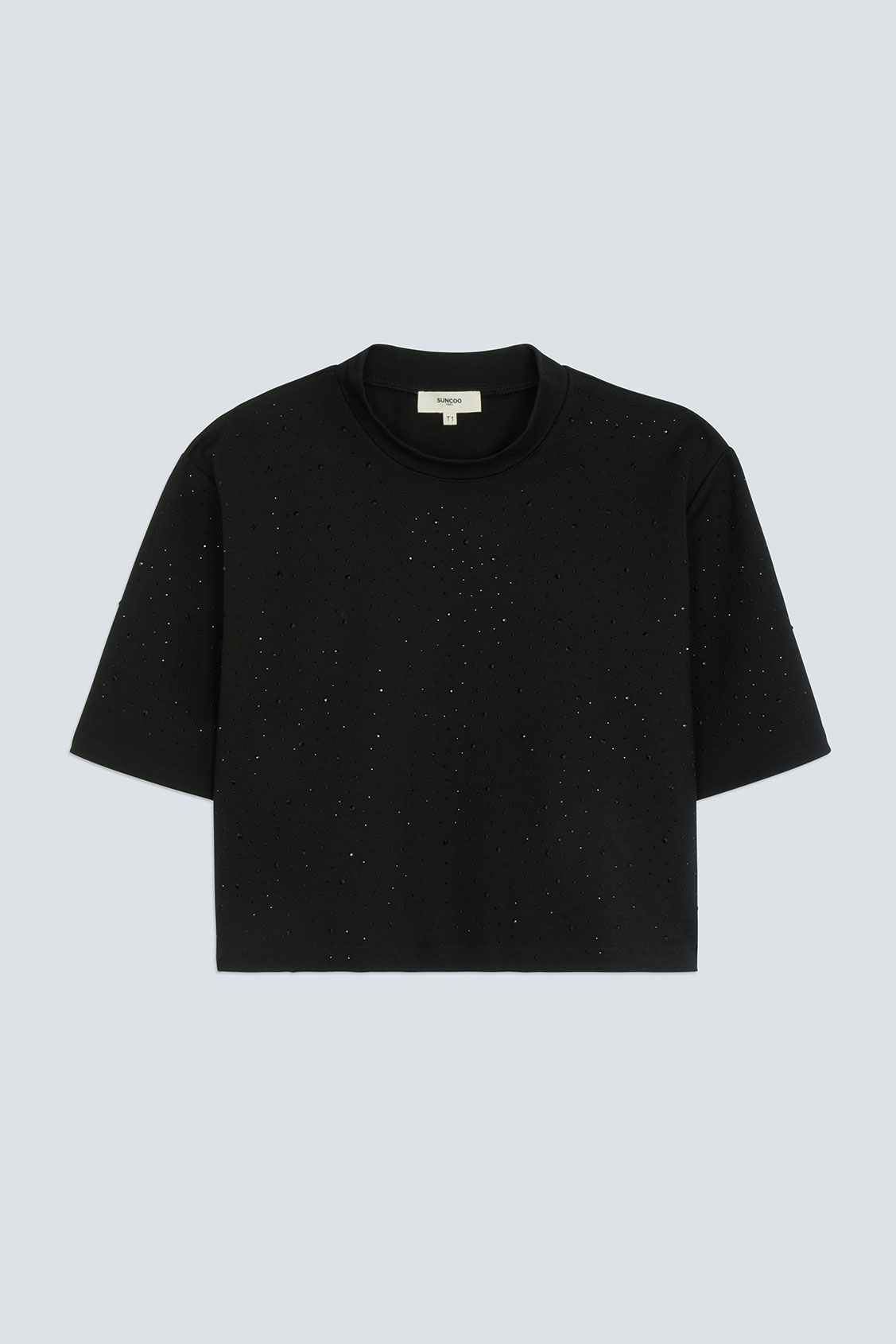 MARIUS Fancy T-shirt with black rhinestones BLACK